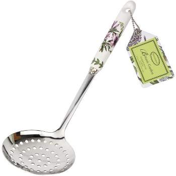 Portmeirion Botanic Garden Draining Spoon, Stainless Steel Slotted Spoon with Porcelain Handle, Long Handle for Draining and Frying, Azalea Motif