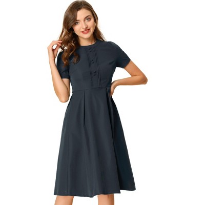 INSPIRE CHIC Women's Vintage Round Neck Short Sleeve Pleated 1950s Midi Dress