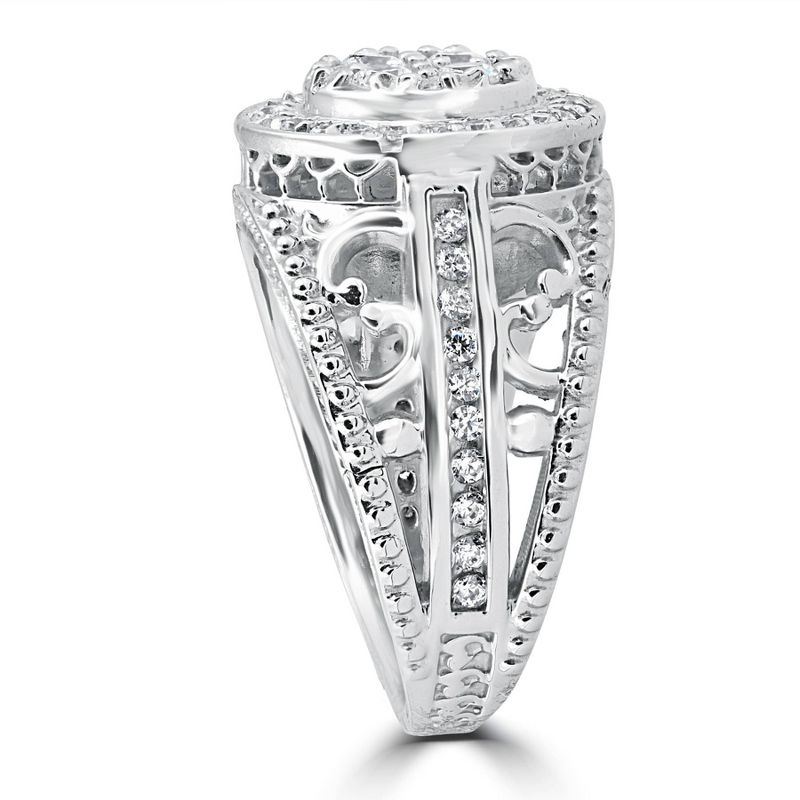 Pompeii3 1 Carat Vintage Halo Diamond Pave Engagement Ring 10K White Gold, 3 of 5