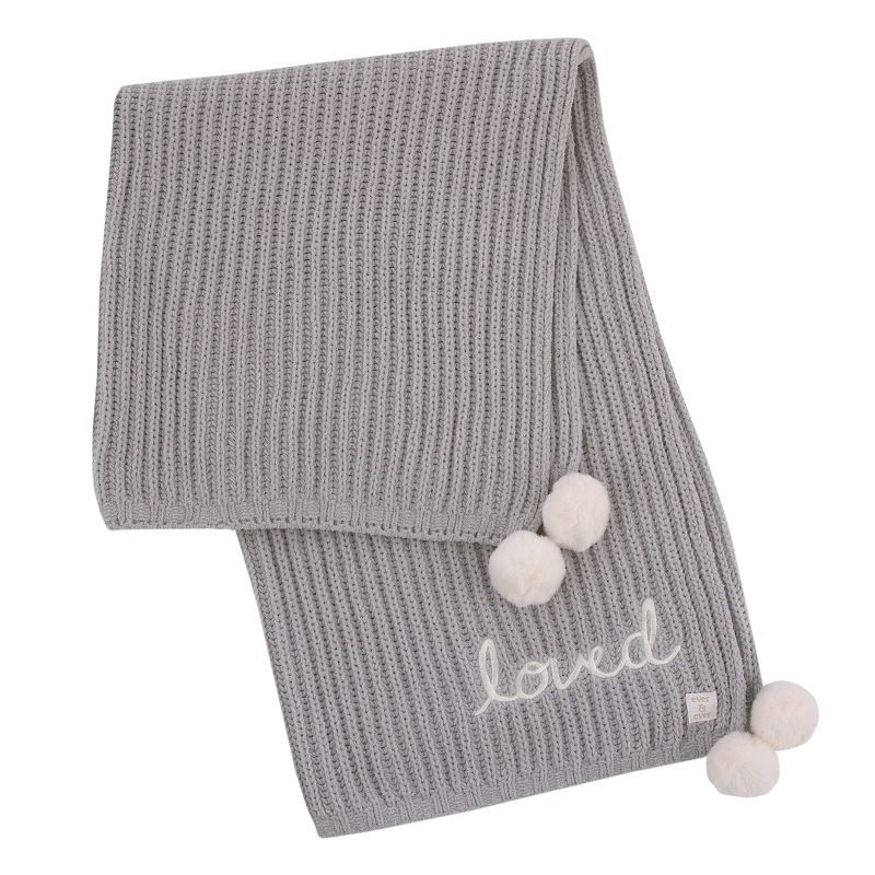 NoJo Loved Gray Chenille Super Soft Pom Pom Baby Blanket with Embroidery, 1 of 4