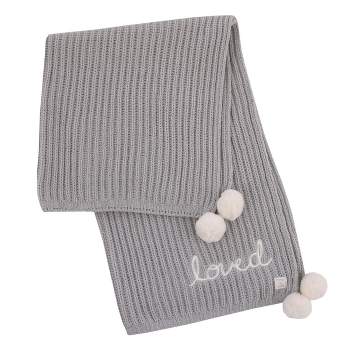 NoJo Loved Gray Chenille Super Soft Pom Pom Baby Blanket with Embroidery