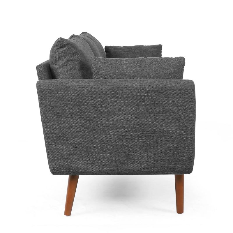 Feichko Contemporary Fabric Pillow Back 3 Seater Sofa Charcoal/Walnut - Christopher Knight Home, 5 of 12