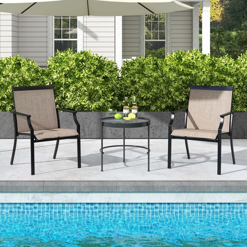 Costway 4 Pieces Patio Dining Chairs Large Outdoor Chairs Breathable Seat & Metal Frame Black/Coffee/Red, 5 of 9