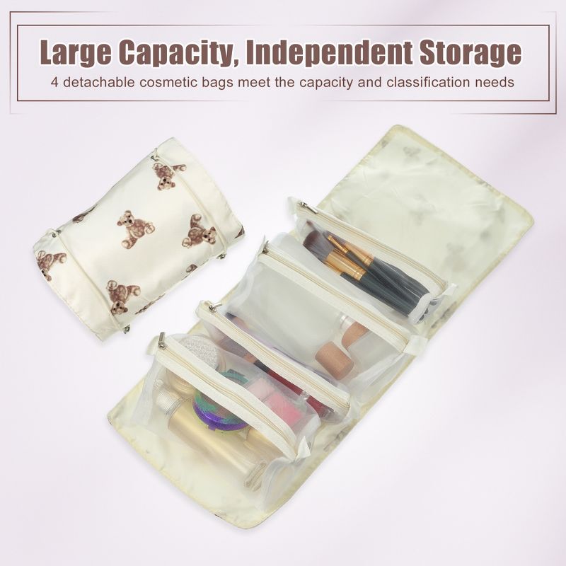 Unique Bargains Teddy Bear Style 4 in 1 Detachable Hanging Roll Up Travel Makeup Bags and Organizers White Brown, 2 of 7