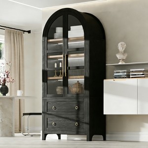 TIRAMISUBEST 71" Arched Kitchen Pantry Cabinet 2 Large Drawers Adjustable Shelves Glass Doors Modern Farmhouse Buffet Dining Storage - 1 of 4