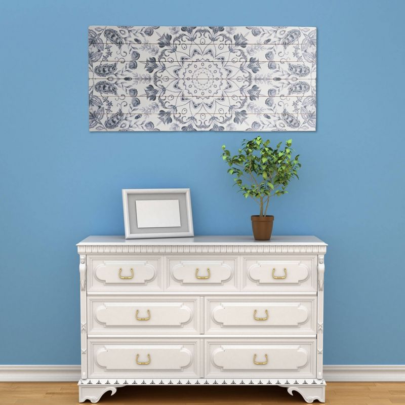 19&#34; x 45&#34; Gray Medallion Print on Planked Wood Wall Sign Panel Gray - Gallery 57, 3 of 7