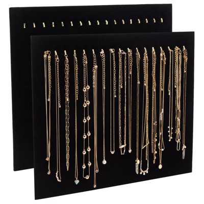 Bright Creations Necklace Organizer - 2-Pack 17 Hooks Velvet Necklace Board Holder, Display Stand