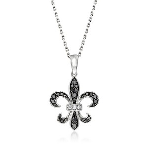 Ross-Simons 0.25 ct. t.w. Black and White Diamond Fleur-De-Lis Pendant Necklace in Sterling Silver - 1 of 4