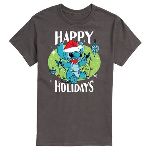 Men's - Lilo and Stitch - Happy Holidays Christmas Short Sleeve Graphic T-Shirt - 1 of 4