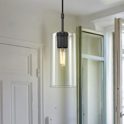 CityFurn 1-Light Cylinder Glass Pendant for Kitchen Island