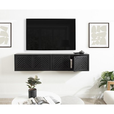 Black Mango Wood 2-Door Wall Cabinet, 30x10x14