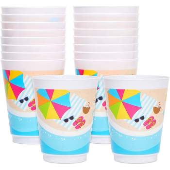 Sparkle and Bash 16 Pack Plastic Beach Party Tumbler Cups (16 oz)