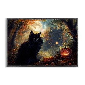 Stupell Industries Black Cat & Haunted Mansion Framed Giclee Art, Black, 30" x 20" - 1 of 4