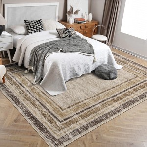 Modern Area Rugs Living Room Distressed Bordered Carpet Non-Slip Low Pile Accent Rug for Bedroom Kitchen - 1 of 4