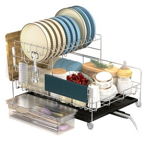 SKONYON Dish Drying Rack 2-Tier Detachable Stainless Steel Rack with Cutlery Box and Cup Holder - 1 of 4