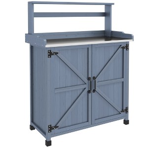 Dracelo Potting Bench, Outdoor Wooden Potting Table with Storage Cabinet with 2 Shelves, Gray - 1 of 4