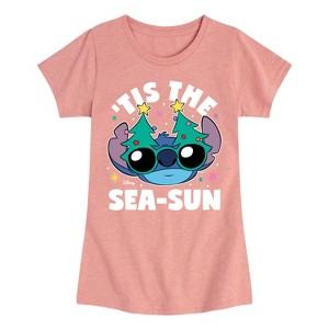 Girls' - Lilo and Stitch - Tis The Sea-Sun Christmas Sunglasses Fitted Short Sleeve Graphic T-Shirt - 1 of 4