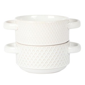 Gibson Elite Earlhart 2 Piece 6 Inch Ribbed Stoneware Soup Bowl Set with Handles in White - 1 of 4