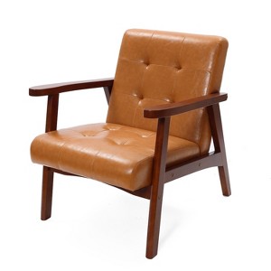 LuxenHome Accent Chair Living Room Upholstered Brown Armchair - 1 of 4