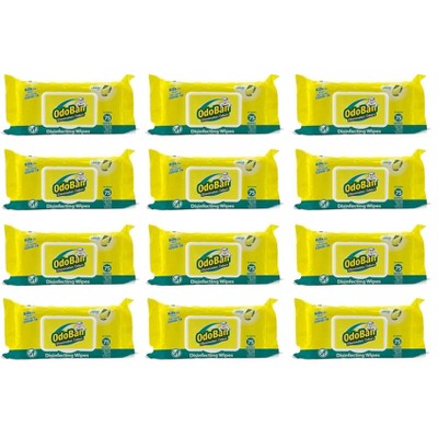 OdoBan Disinfectant and Odor Eliminating Wipes, Air Freshener, Package of 75 Wipes, Lemon Scent
