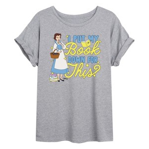 Women's - Disney Princess - Belle I Put My Book Down For This Oversized Graphic T-Shirt - 1 of 4