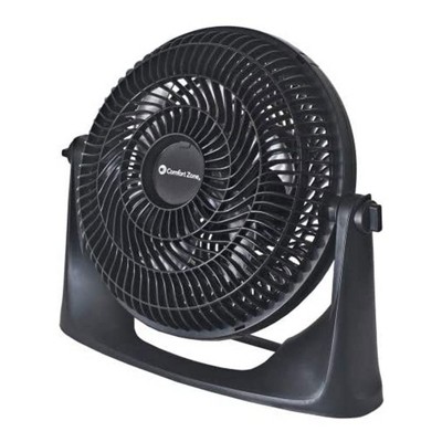  Comfort Zone Cradle Style 9 Inch 3 Speed Portable Turbo Power Air Cooling Floor Fan with 180 Degree Tilt, Fits on Desks and Small Tables, Black 