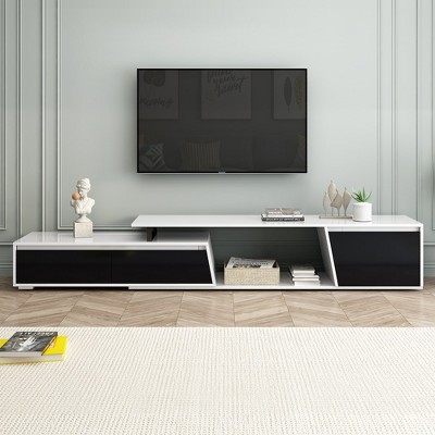 Modern Minimalist Rectangle Extendable TV Stand Wooden TV Cabinet With 2 Drawers 1 Cabinet Easy Assembly Entertainment Center TV Stand