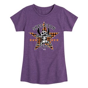 Girls' - Lilo and Stitch - Skeleton Stitch Fitted Short Sleeve Graphic T-Shirt - 1 of 4