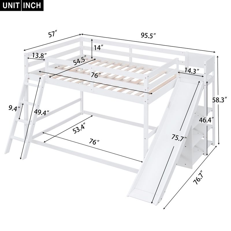 Full over Full Bunk Bed with Ladder, Slide and Shelves-ModernLuxe, 4 of 12