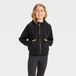 Girls' Active Comfort Full-Zip Hooded Sweatshirt - All In Motion™ - 1 of 3
