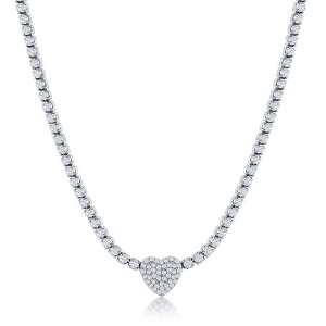 Bella Silver Sterling Silver Heart CZ Tennis Necklace - Silver - 16+2 Inch - 1 of 2