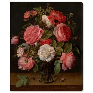 Art Remedy Jacob van Hulsdonck - Roses in a Glass Vase Vintage Classic Roses Wall Art Unframed - 1 of 4