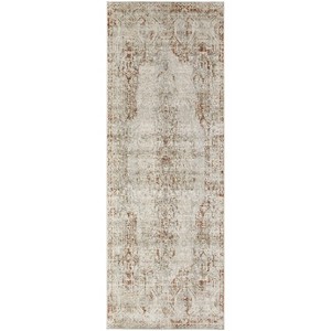HomeRoots 12' Gray Ivory And Burnt Orange Oriental Distressed Runner Rug With Fringe - 1 of 3