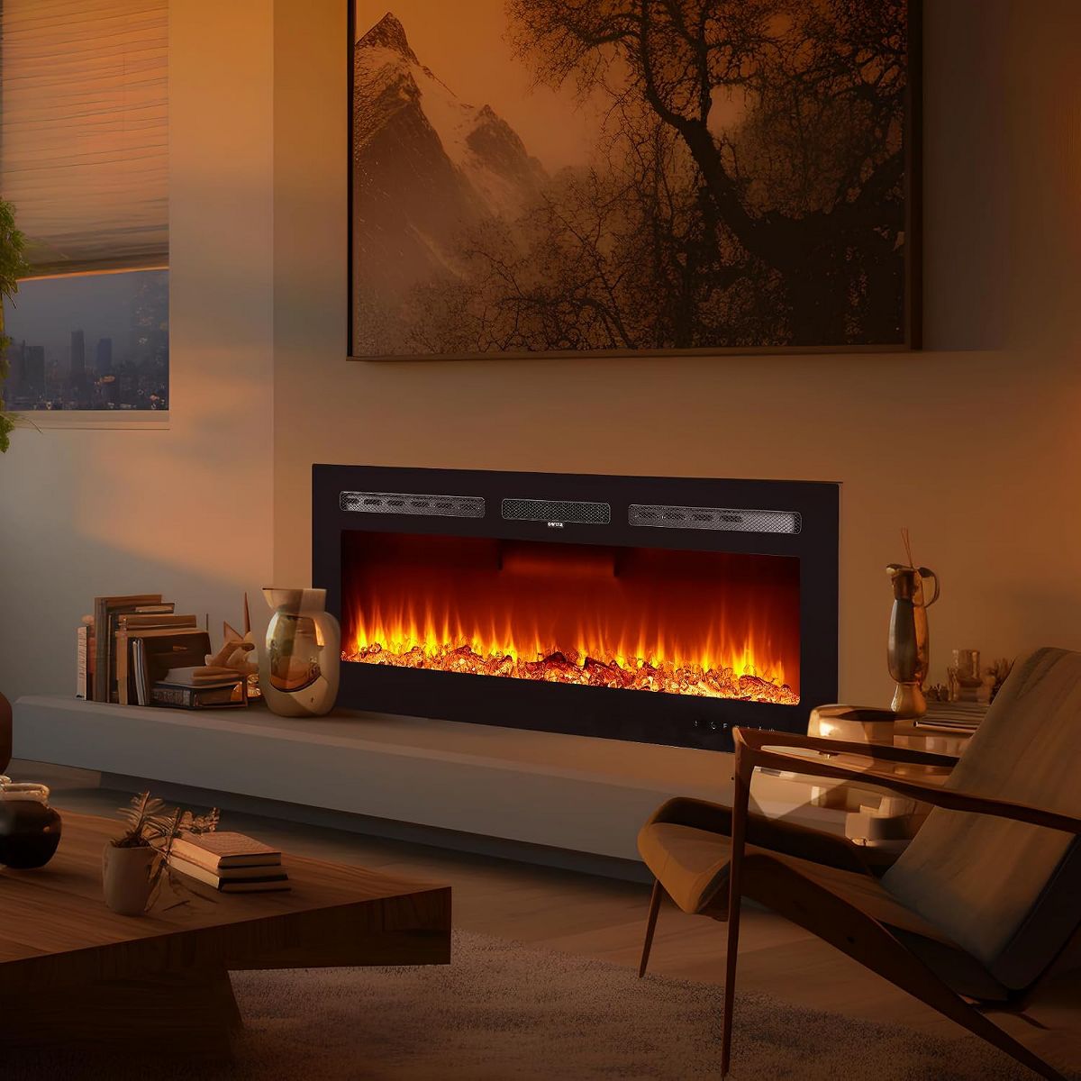 50" Electric Fireplace, 1500W Wall Mounted & Recessed Fireplace Heater with Remote & Touch Control for Bedroom & Living Room
