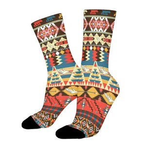 Colorful Aztec Pattern Women Printed Crew Socks Funny Funky Socks Soft Polyester Novelty Gifts for Artists Men - 1 of 1