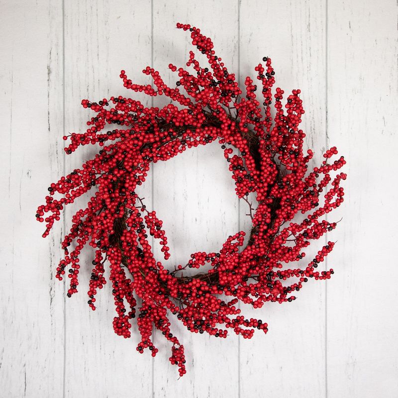Northlight 22" Unlit Burgundy Red Artificial Berry Christmas Wreath, 2 of 6