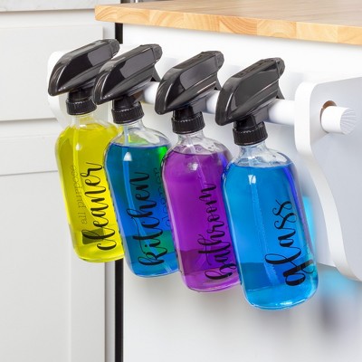16oz Clear Glass Refillable Cleaning Spray Bottles Set with Labels