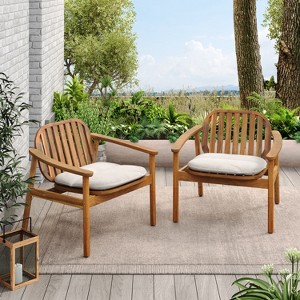 Christopher Knight Home Vickers Outdoor Acacia Wood Club Chairs with Cushions (Set of 2) - 1 of 4