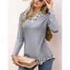 Women's Long Sleeve V Neck Contrast Collared Shirts Patchwork Work Blouse Tunics Tops - 3 of 4