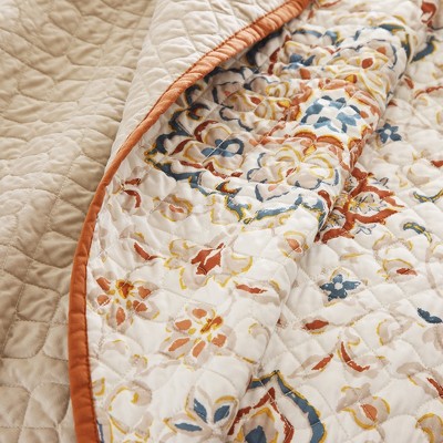 Ivory and Orange King Reversible Microfiber Quilt Set