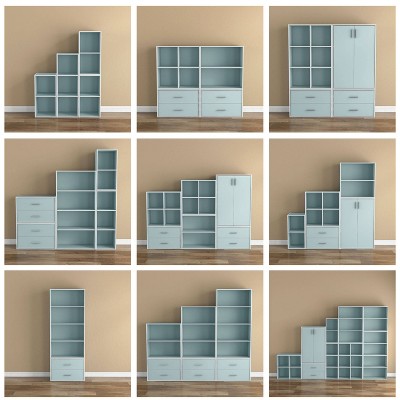 Light Blue Stackable 3-Cube Wood Bookcase for Kids