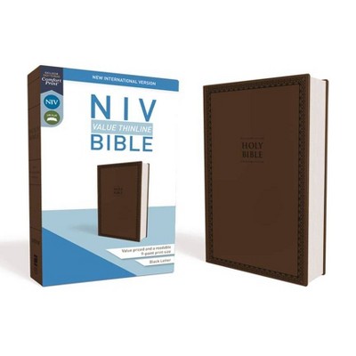 NIV, Value Thinline Bible, Imitation Leather, Brown - by  Zondervan (Leather Bound)