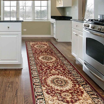 Burgundy Synthetic Traditional Oriental Runner Rug, 2' x 7'