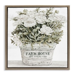 Stupell Industries Farmhouse Planter White Rose Blossoms, 18" x 18" - 1 of 4