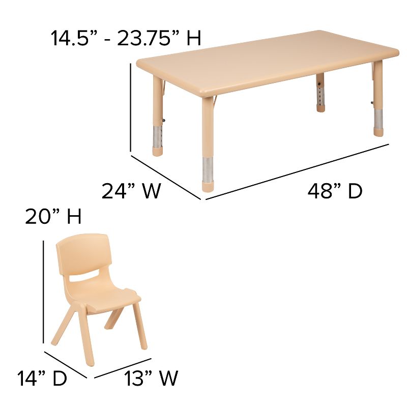 Flash Furniture 24"W x 48"L Rectangular Plastic Height Adjustable Activity Table Set with 4 Chairs, 6 of 11