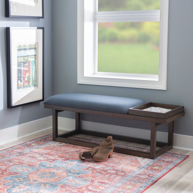 Lemire Modern Upholstered Bench with Tray Brown Finished and Navy - Powell, 2 of 12