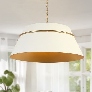 LNC Vibuhutoiys 4 -Lights 23.4" Modern Medium Luxury Drum Chandelier, White and Antique Gold - 1 of 4
