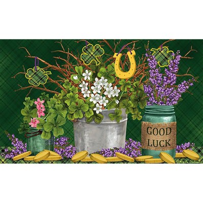 Briarwood Lane St. Patricks Day Doormat 30x18 Indoor Outdoor Lucky Potted Shamrocks St. Pat's For St. Patricks Day Doormat