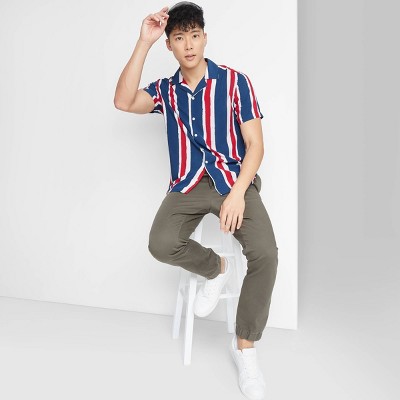 Adult Short Sleeve Button-Down Shirt - Original Use™ Blue Striped