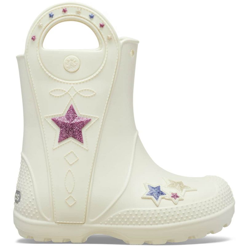 Crocs Kids Handle It Western Metallic Rain Boots, Summit White, C11